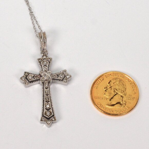 Sterling Silver Cross w Pave Cubic Zirconia on 18" Chain - Picture 5 of 6